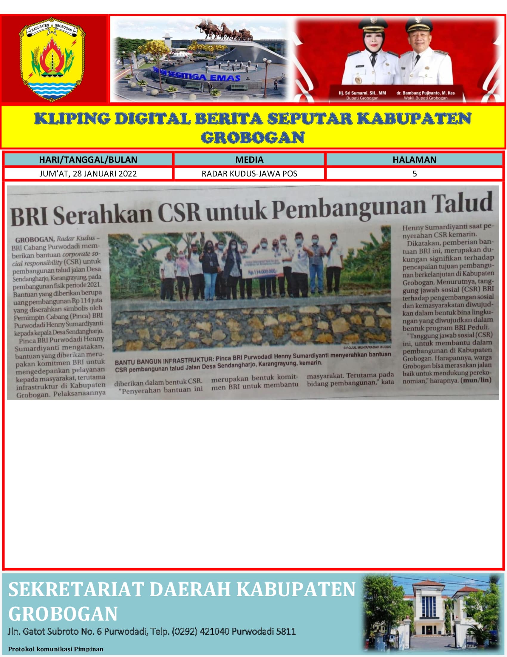BRI Serahkan CSR Untuk Pembangunan Talud Radar Kudus 28012022