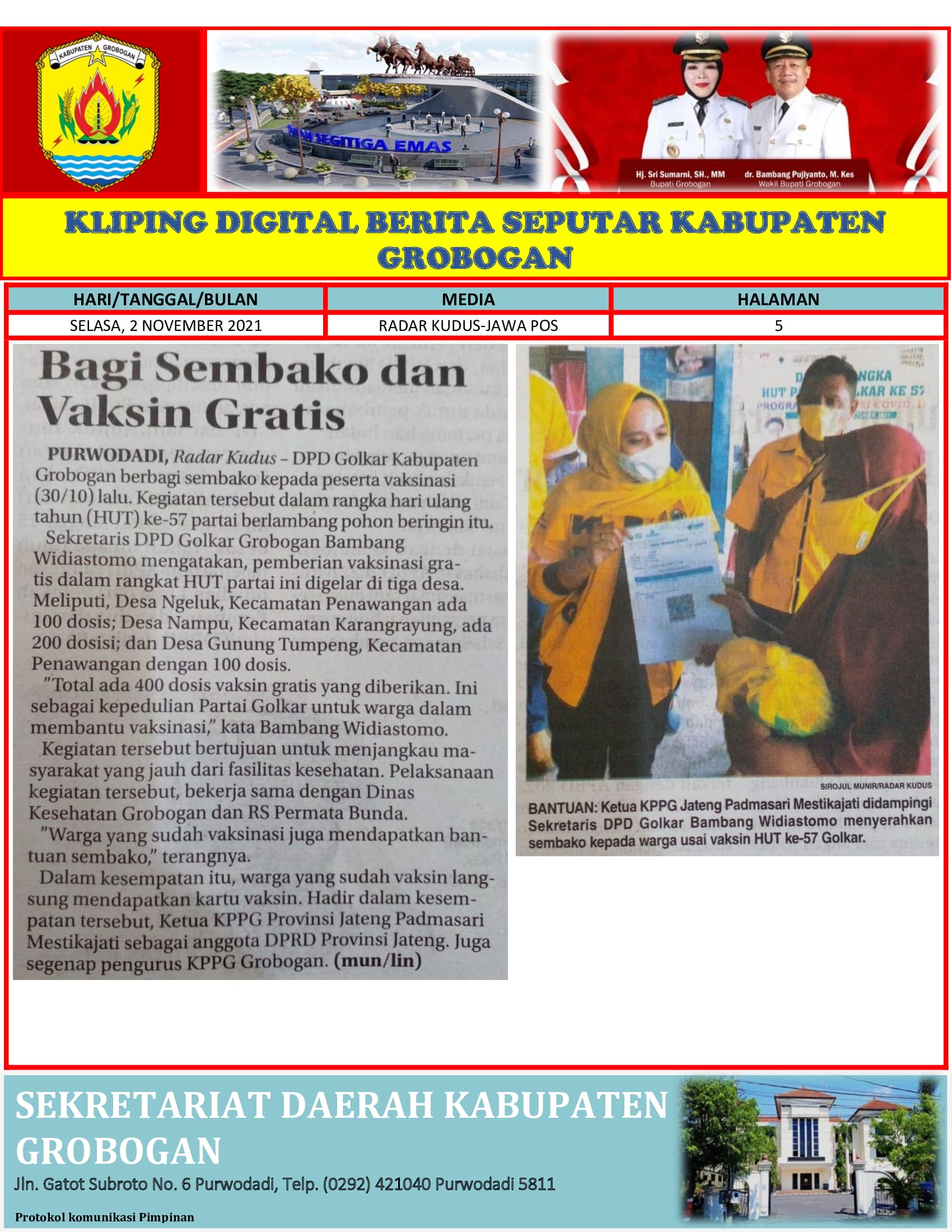 Bagi Sembako dan Vaksin Gratis Radar Kudus 2.11.2021