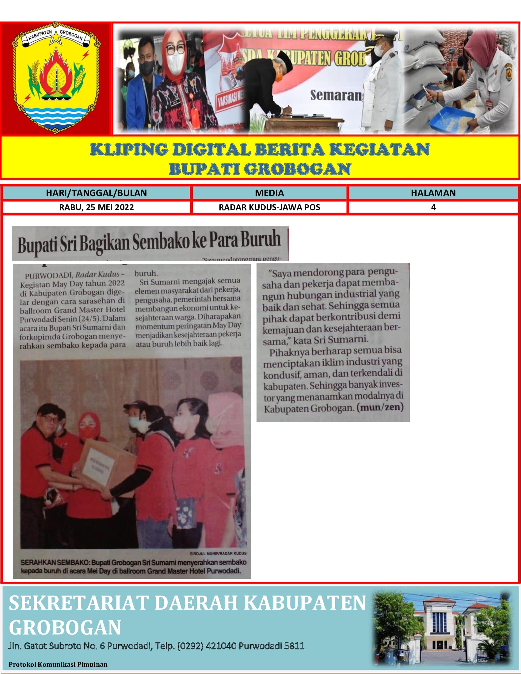 Bupati Sri Bagikan Sembako ke Para Buruh Radar Kudus 25052022 min