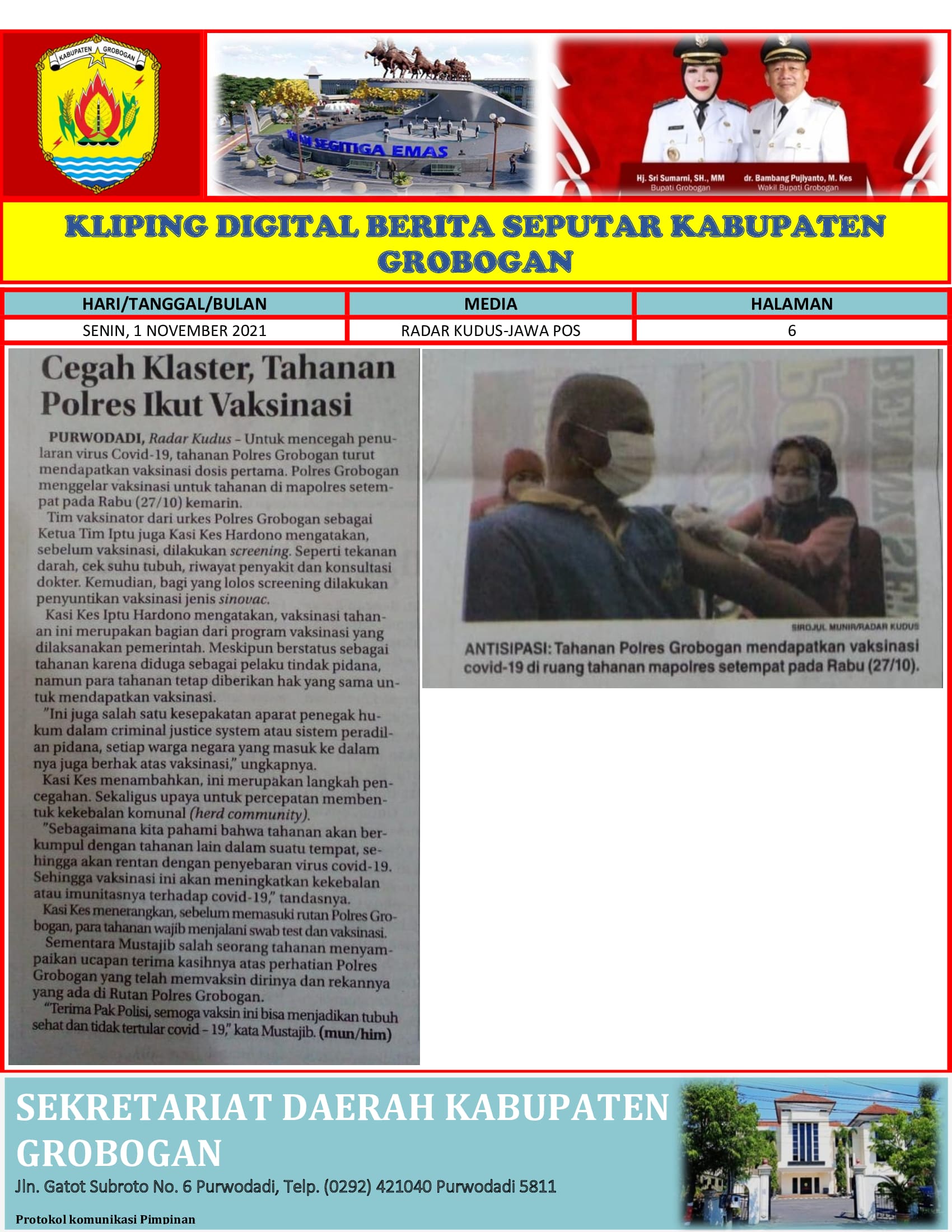 Cegah Klaster tahanan Polres Ikut Vaksinasi Radar Kudus 1.11.2021
