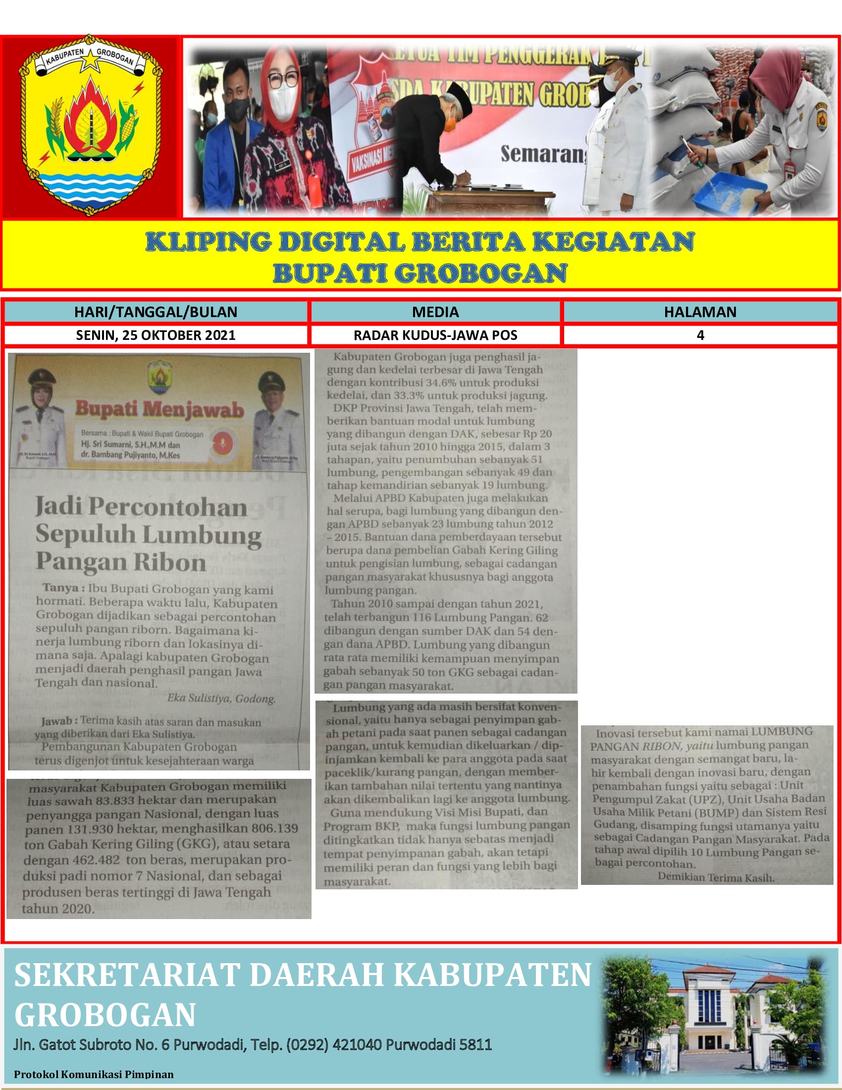 Bupati Menjawab Jadi Percontohan Sepuluh Lumbung Pangan Ribon Radar Kudus 25.10.2021