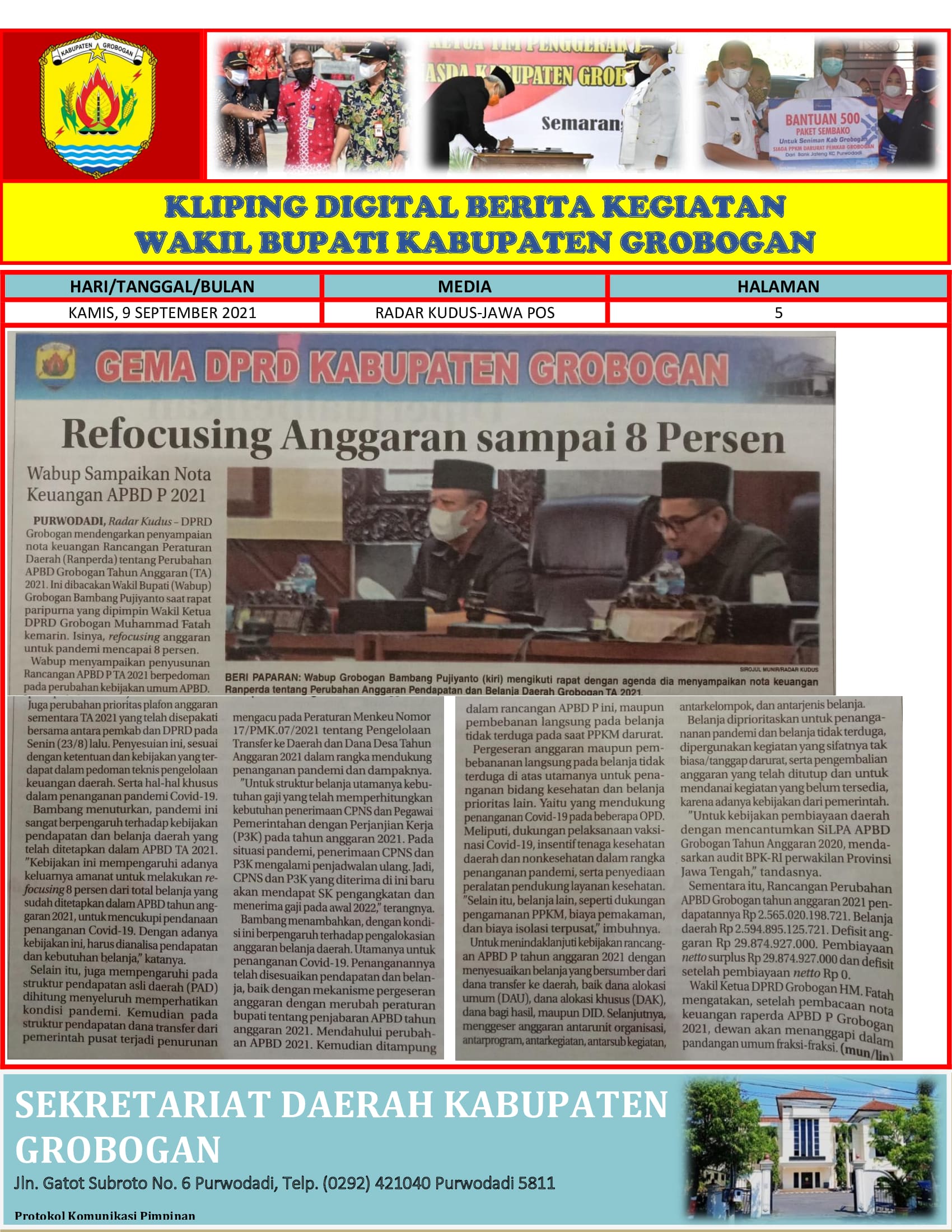 Gema DPRD Refocusing Anggaran Sampai 8 Persen Radar Kudus 08.09.2021