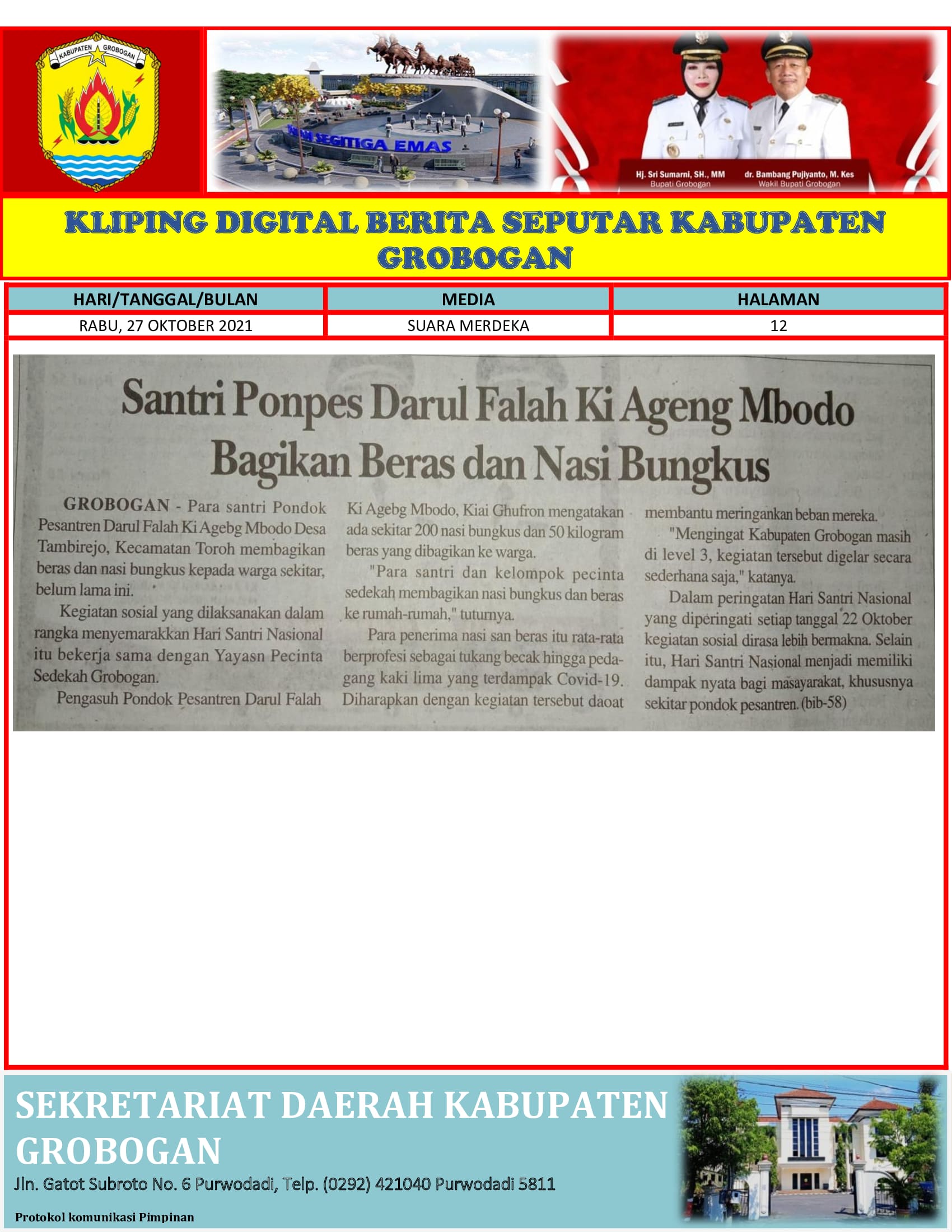 Santri Ponpes Darul Falah Ki Ageng Mbodo Bagikan Beras dan Nasi Bungkus Suara Merdeka 27.10.2021