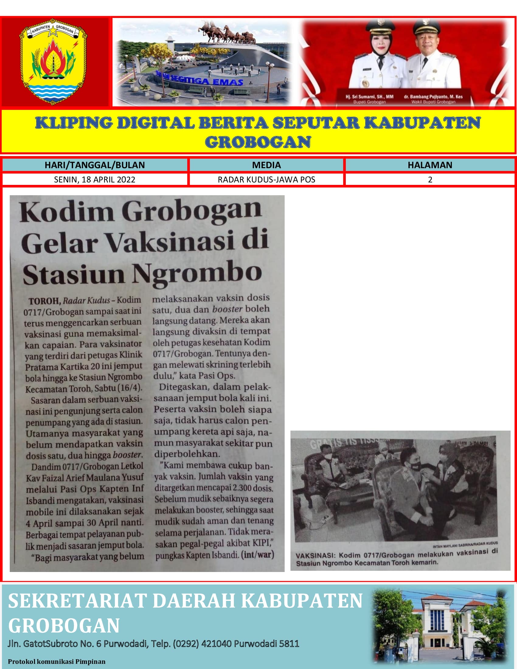 Kodim Grobogan Gelar Vaksinasi di Stasiun Ngrombo Radar Kudus 18042022 min