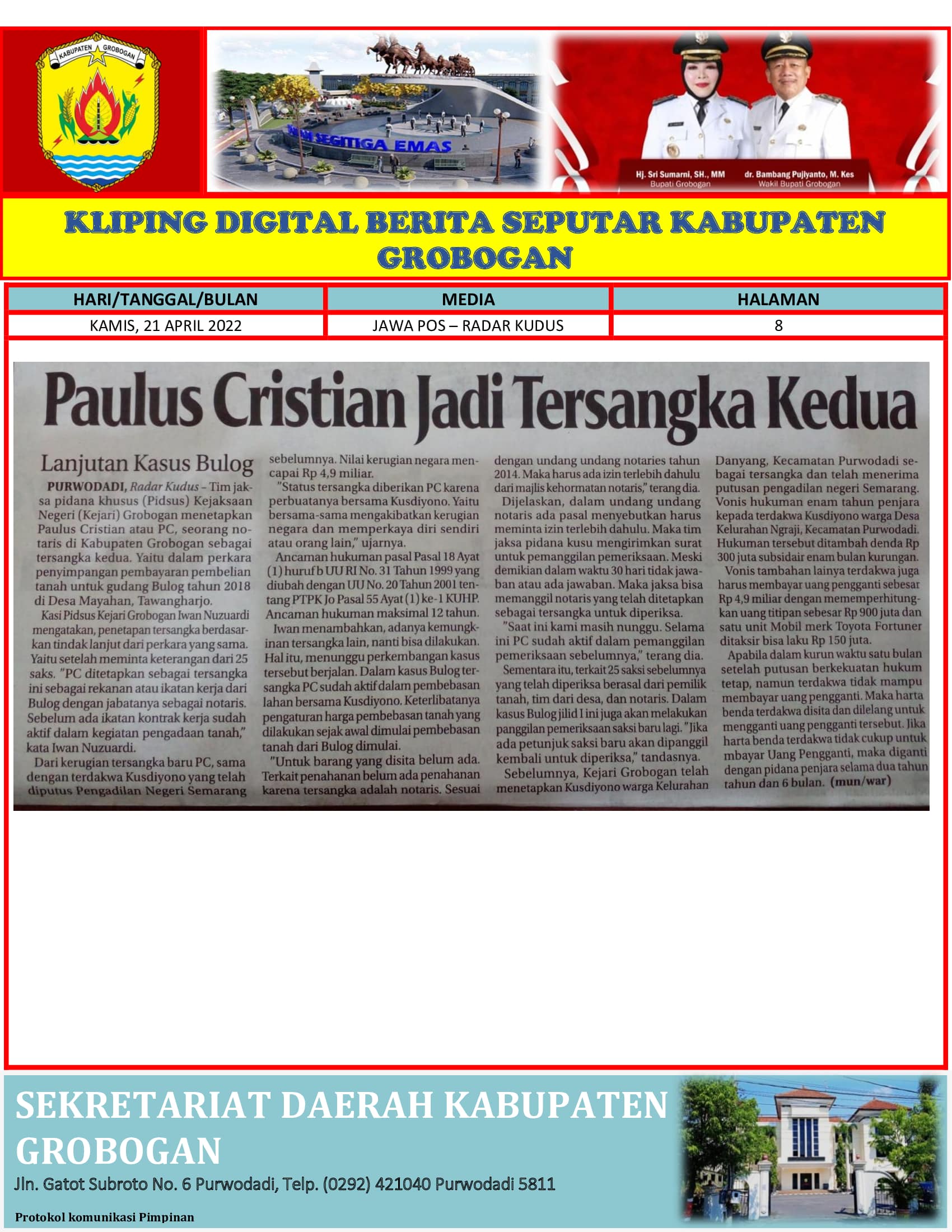 Paulus Cristian Jadi Tersangka Kedua Radar Kudus 21042022