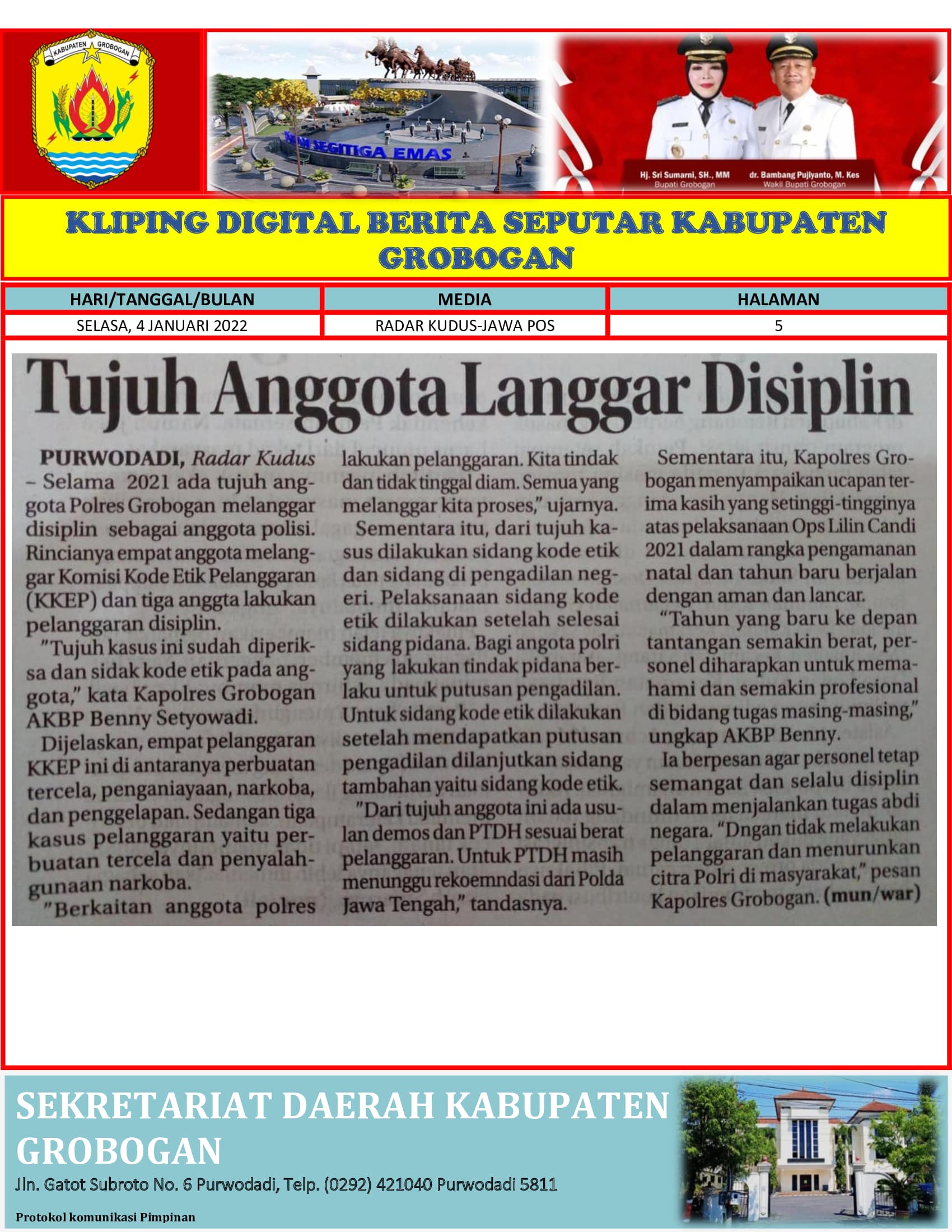 Tujuh Anggota Langgar Disiplin Radar Kudus 4 Januari 2021