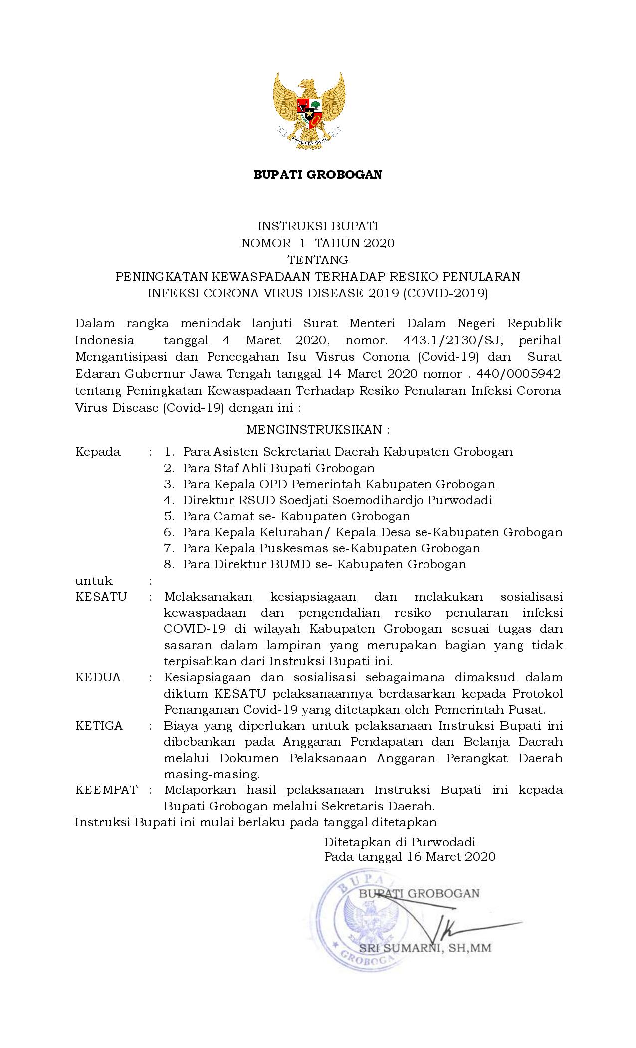 Instruksi Bupati Corona page 001